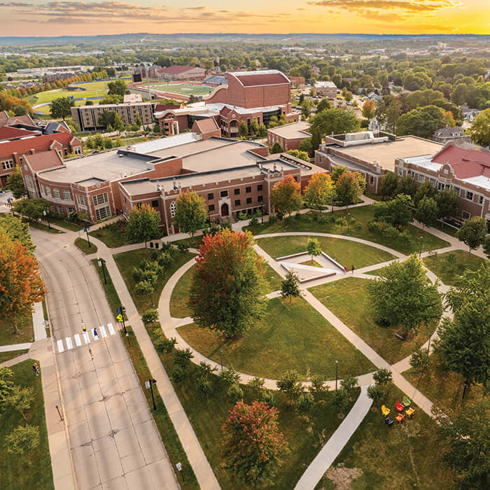 Aerial view of University of Dubuque's campus